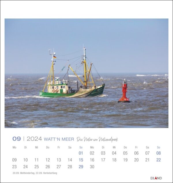 Ein Watt'n Meer - PostkartenKalender 2024 zeigt atemberaubende Szenen von Booten im Meer bei Watt'n Meer.