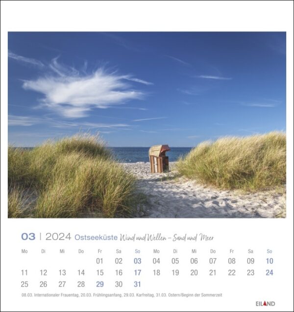 Ein Ostseeküste - PostkartenKalender 2024 mit der Ostseeküste mit einem wunderschönen Sandstrand und Sanddünen.
