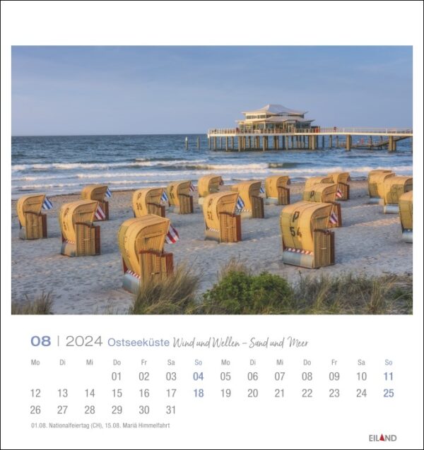 Ein Ostseeküste - PostkartenKalender 2024 mit Strandkörben am Strand Ostseeküste.