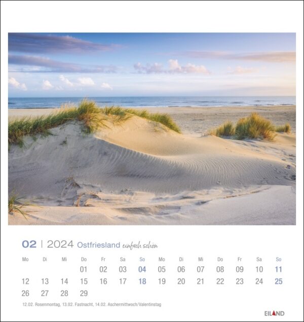 Ein Ostfriesland einfach schön - PostkartenKalender 2024 mit wunderschönen Sanddünen in Ostfriesland.