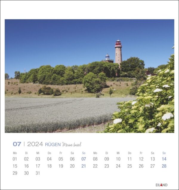 Ein Rügen - PostkartenKalender 2024 mit einem Leuchtturm auf der Insel Rügen im Jahr 2024.