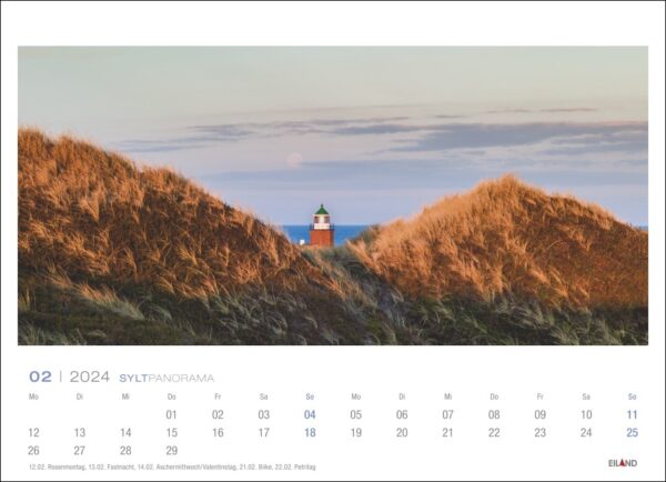 Ein atemberaubender Sylt-Panorama-Kalender 2024 mit der atemberaubenden Sylt-Küste und einem markanten Leuchtturm im Hintergrund.