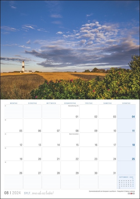 Ein Sylt … wie ich es liebe Kalender 2024 mit einem malerischen Leuchtturm auf der wunderschönen Insel Sylt, der die Essenz der Liebe zur Natur und zu Küstenlandschaften einfängt.