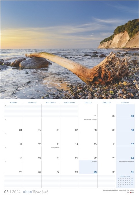 Ein Kalender mit einer ruhigen Strandlandschaft auf Rügen ...meine Insel 2024.