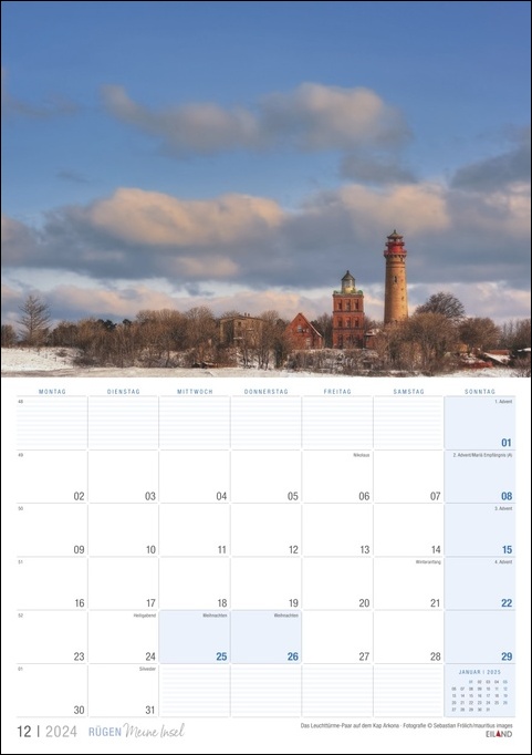 Ein Kalender mit Leuchtturm auf „Rügen …meine Insel 2024“.