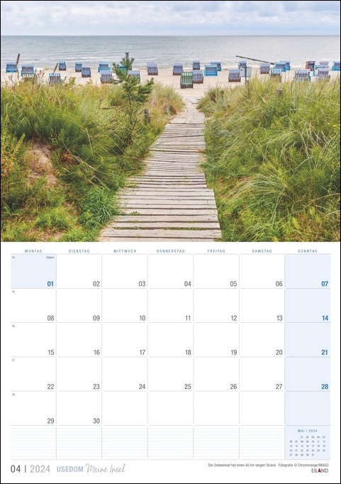 Ein Kalender mit einem Weg zum Strand auf Usedom …meine Insel 2024.