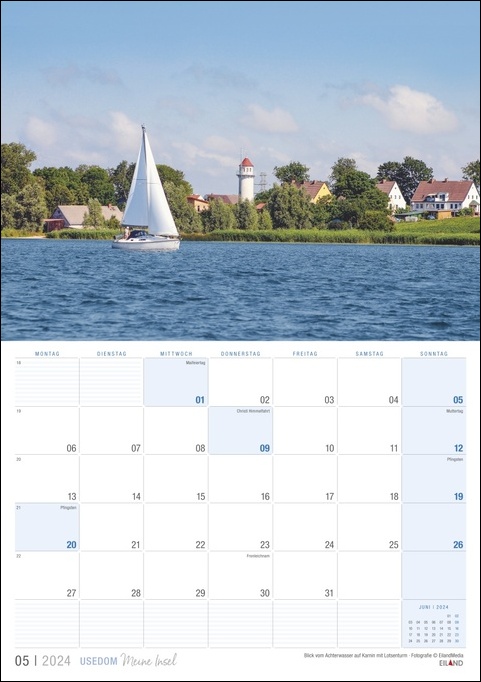 Ein Kalender mit einem Segelboot auf dem Wasser auf Usedom …meine Insel 2024.
