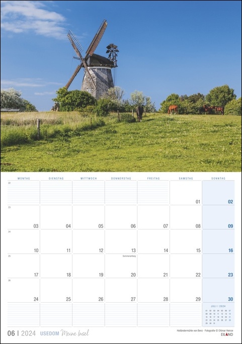 Ein Kalender mit der malerischen Windmühle auf der Insel Usedom ...meine Insel 2024.