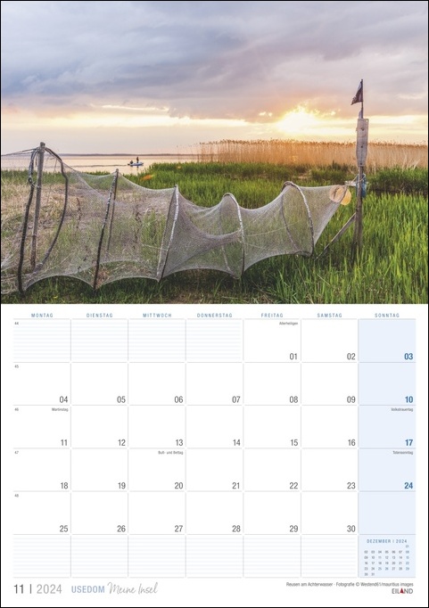 Ein Usedom … meine Insel 2024-Themenkalender mit einem Fischernetz im Hintergrund.