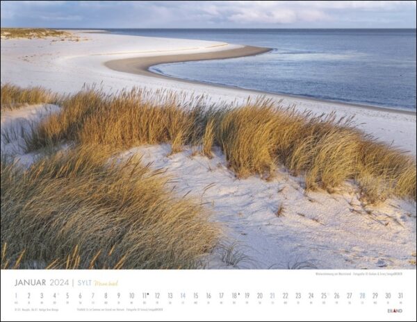 Ein Kalender mit atemberaubenden Bildern vom Strand und den Sanddünen auf Sylt – Meine Insel 2024.