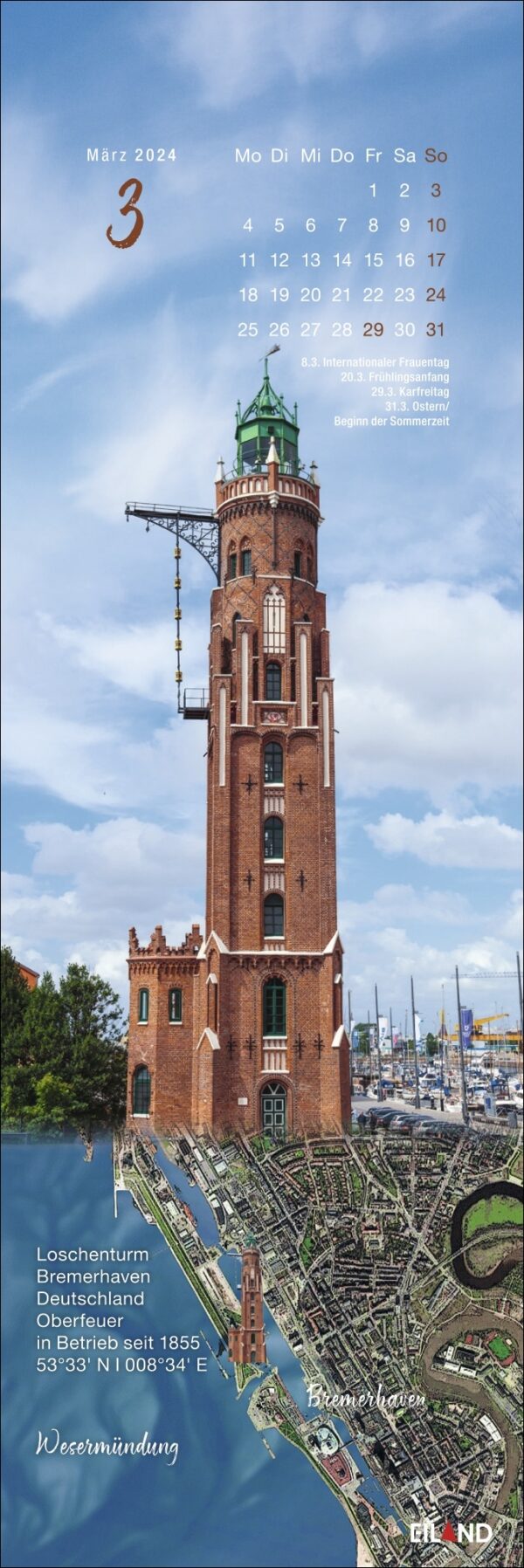 Ein LilleEiland - Kalender 2024 mit einem Bild eines Turms für das Jahr 2024.
