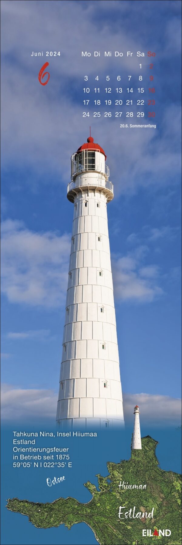 Der LilleEiland - Kalender 2024 mit einem majestätischen Leuchtturm, der anmutig im Hintergrund steht.