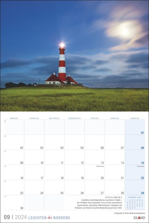 Ein Leuchten des Nordens-Kalender 2024 mit dem faszinierenden Leuchtturm Leuchten des Nordens als malerischem Hintergrund.