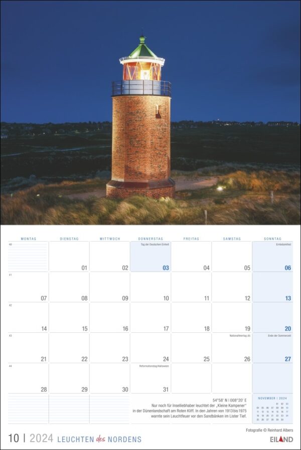 Ein Leuchten des Nordens-Kalender 2024 mit dem faszinierenden Leuchtturm Leuchten des Nordens als faszinierendem Hintergrund.