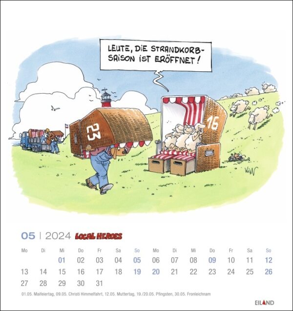 Ein „Local Heroes 2024“-Kalender mit einem Cartoon eines örtlichen Bauern und seiner treuen Schafe, der unsere Community-Helden im Jahr 2024 feiert.