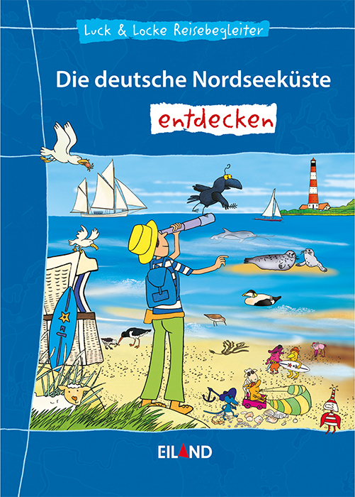 Die deutsche Nordseeküste entdecken, mit einem Bild eines Jungen und eines Mädchens am Strand.