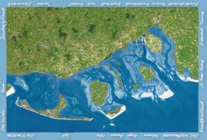 Ein Nordfriesland-SAT-Satellitenbild, das die Küste Englands zeigt.