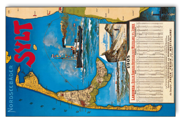 Eine Vintage-Karte der Insel SYLT – anno 1905 – mit einem Boot.