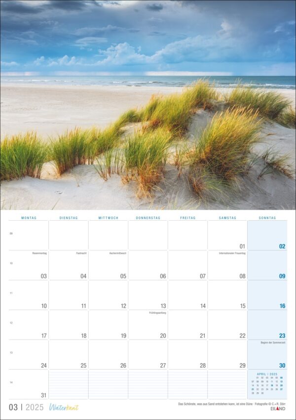 Waterkant 2025 Kalenderblatt für März